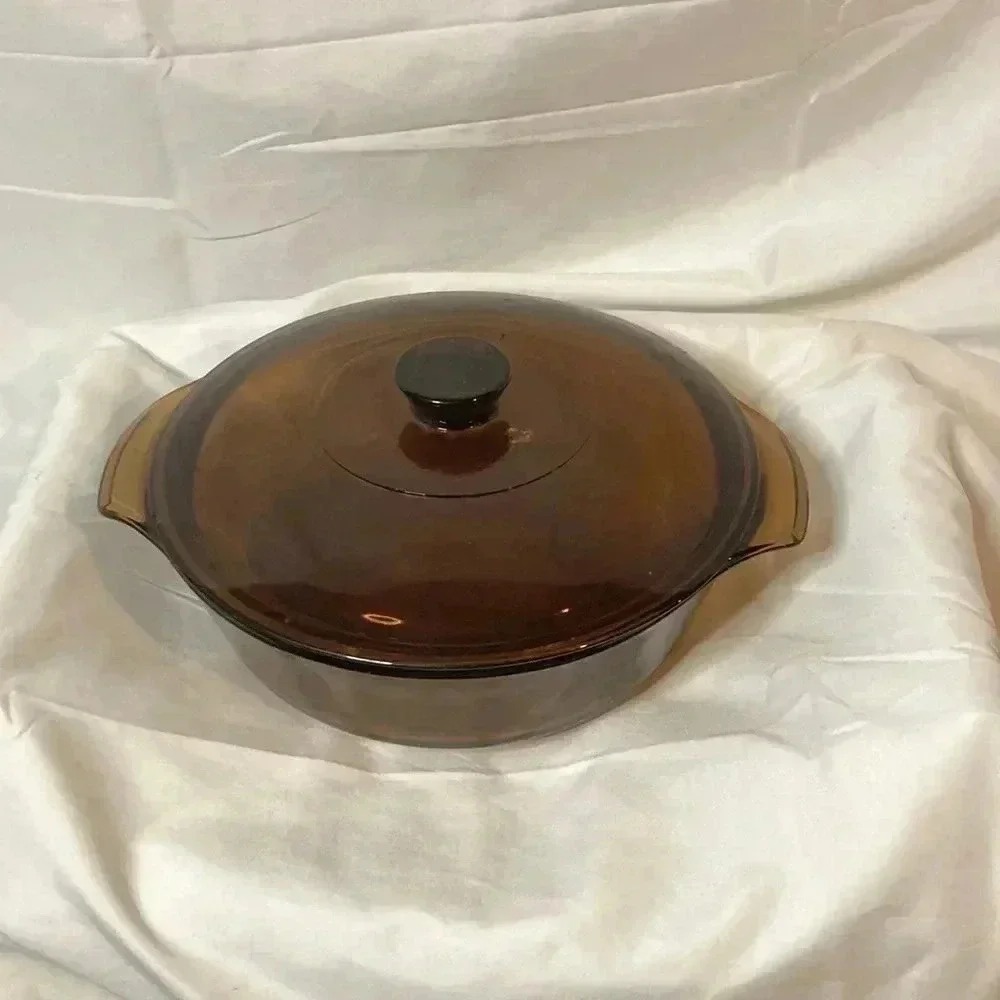 Vintage Anchor Hocking Ovenware Amber Brown Covered Casserole Dish Lid